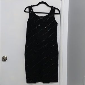 Nina Leonard Black Sequin pattern wool dress